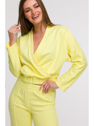 B296 Wide leg trousers with front seams - lemon