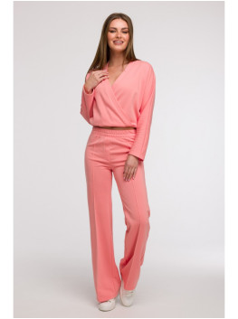 B296 Wide leg trousers with front seams - coral