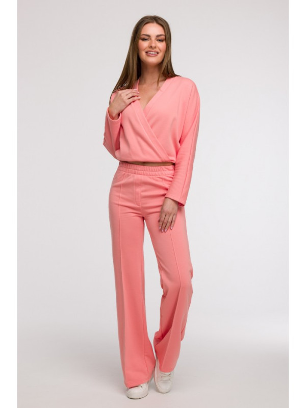 B296 Wide leg trousers with front seams - coral