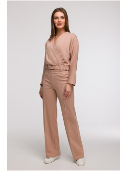 B296 Wide leg trousers with front seams - mocca
