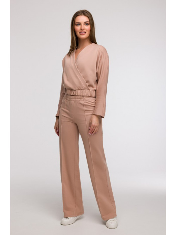 B296 Wide leg trousers with front seams - mocca