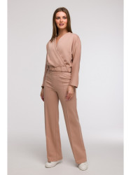 B296 Wide leg trousers with front seams - mocca