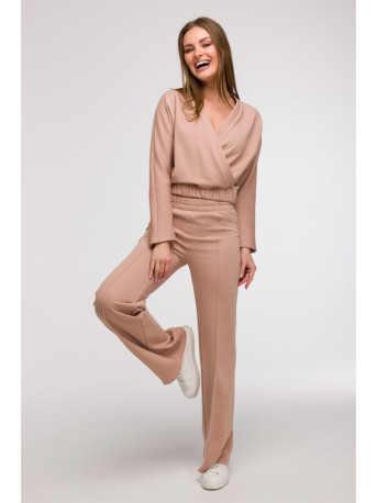 B296 Wide leg trousers with front seams - mocca