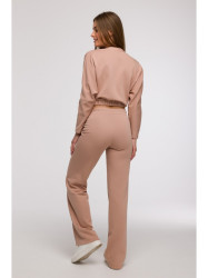 B296 Wide leg trousers with front seams - mocca