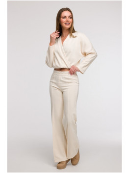 B296 Wide leg trousers with front seams - vanilla