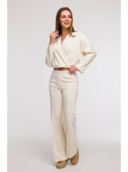 B296 Wide leg trousers with front seams - vanilla