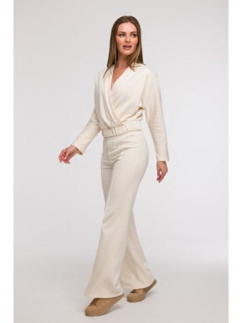 B296 Wide leg trousers with front seams - vanilla