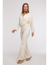 B296 Wide leg trousers with front seams - vanilla