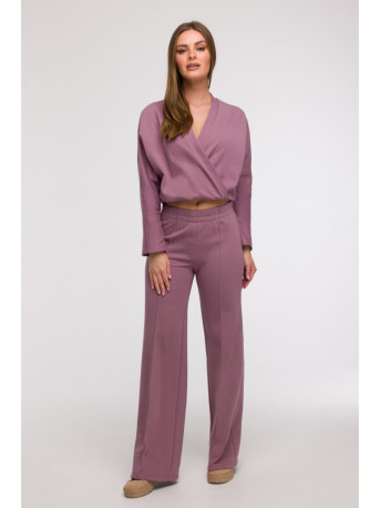 B296 Wide leg trousers with front seams - heather