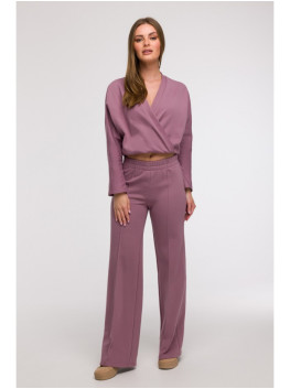 B296 Wide leg trousers with front seams - heather