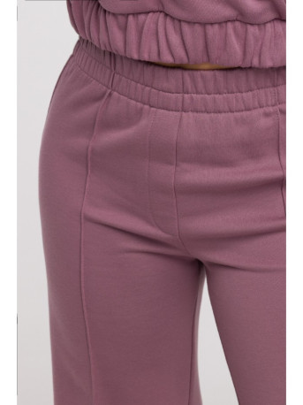 B296 Wide leg trousers with front seams - heather