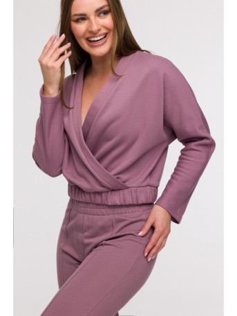 B296 Wide leg trousers with front seams - heather