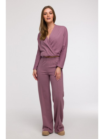 B296 Wide leg trousers with front seams - heather