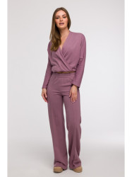 B296 Wide leg trousers with front seams - heather