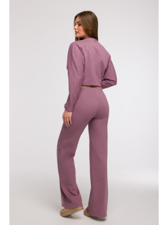 B296 Wide leg trousers with front seams - heather