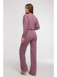B296 Wide leg trousers with front seams - heather