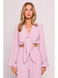 M861 Tie front crop top - crepe pink