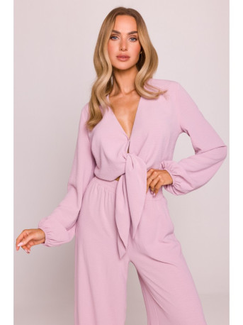 M861 Tie front crop top - crepe pink