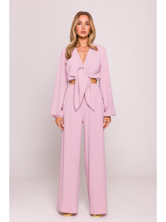 M861 Tie front crop top - crepe pink