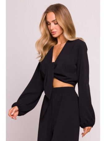 M861 Tie front crop top - black