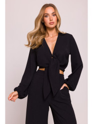 M861 Tie front crop top - black