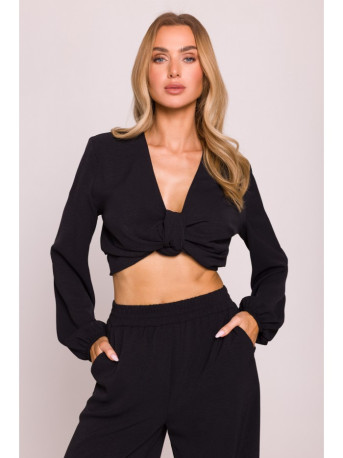 M861 Tie front crop top - black