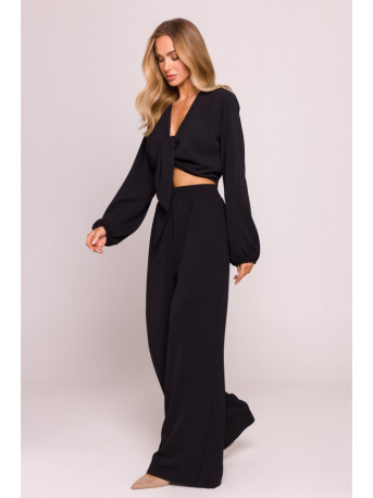 M861 Tie front crop top - black