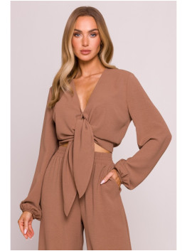 M861 Tie front crop top - chocolate