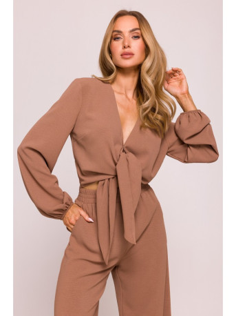 M861 Tie front crop top - chocolate