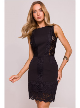 M864 Mini dress with lace panels - black
