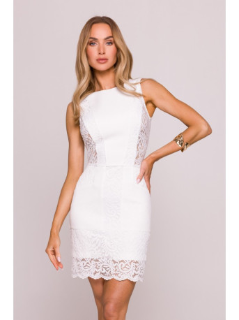 M864 Mini dress with lace panels - ecru