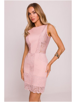 M864 Mini dress with lace panels - powder