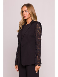 M865 Lace panels single button blazer - black