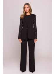 M865 Lace panels single button blazer - black