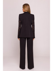 M865 Lace panels single button blazer - black