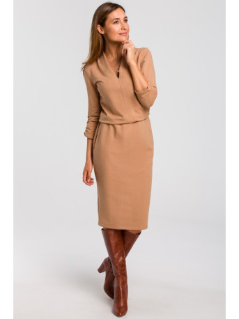 S194 Knit dress with V-neck - cappuccino