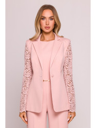 M865 Lace panels single button blazer - powder