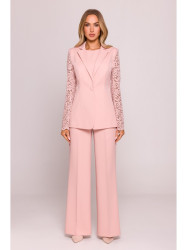 M865 Lace panels single button blazer - powder