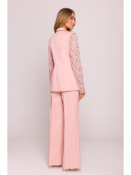 M865 Lace panels single button blazer - powder