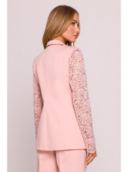 M865 Lace panels single button blazer - powder