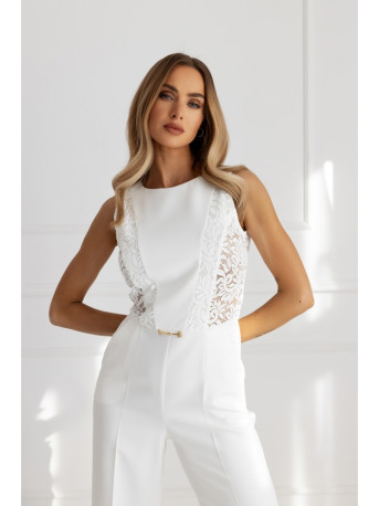 M866 Lace panels jumpsuit - ecru