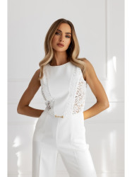 M866 Lace panels jumpsuit - ecru