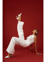 M866 Lace panels jumpsuit - ecru