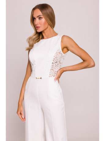 M866 Lace panels jumpsuit - ecru
