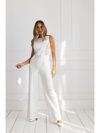 M866 Lace panels jumpsuit - ecru