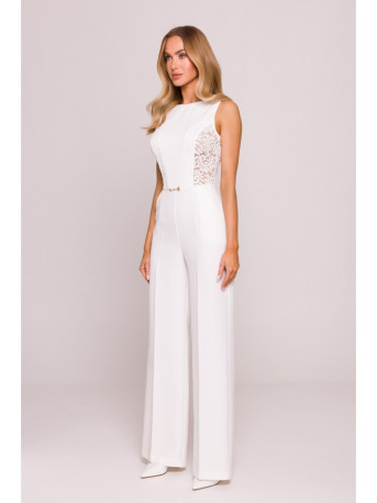 M866 Lace panels jumpsuit - ecru