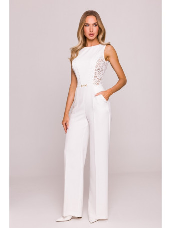 M866 Lace panels jumpsuit - ecru
