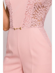 M866 Lace panels jumpsuit - powder