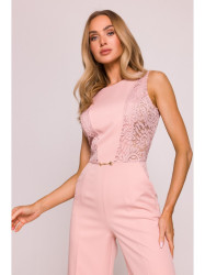 M866 Lace panels jumpsuit - powder