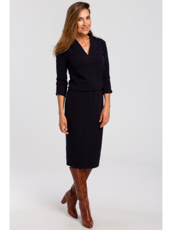 S194 Knit dress with V-neck - deepblue